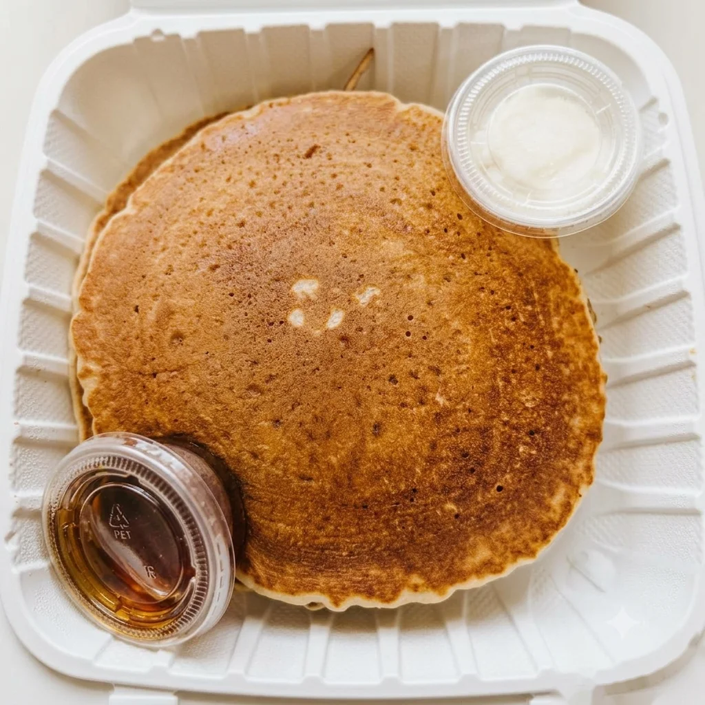 A stack of buttermilk pancakes with syrup